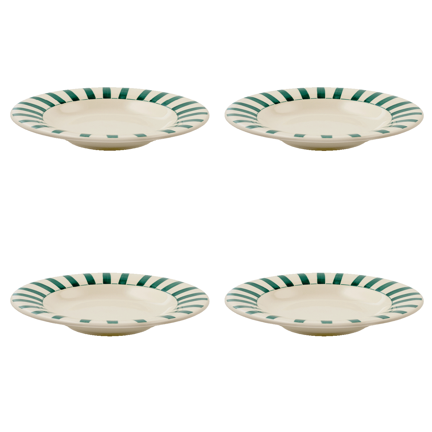 Green Stripes Pasta Plates, Set of 4