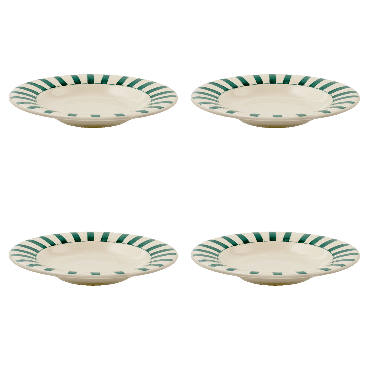 Green Stripes Pasta Plates, Set of 4