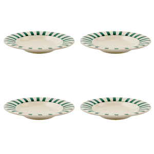 Green Stripes Pasta Plates, Set of 4
