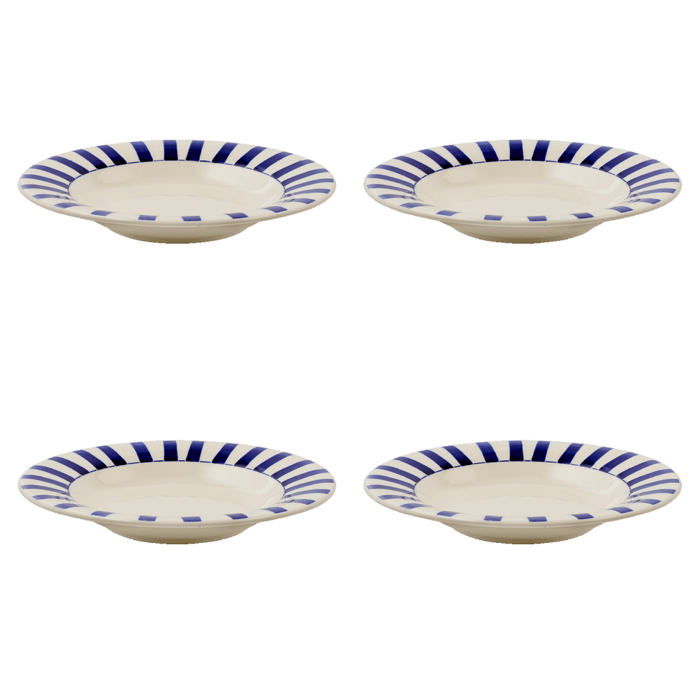 Navy Blue Stripes Pasta Plates, Set of 4