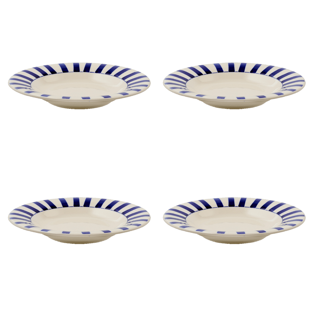 Navy Blue Stripes Pasta Plates, Set of 4
