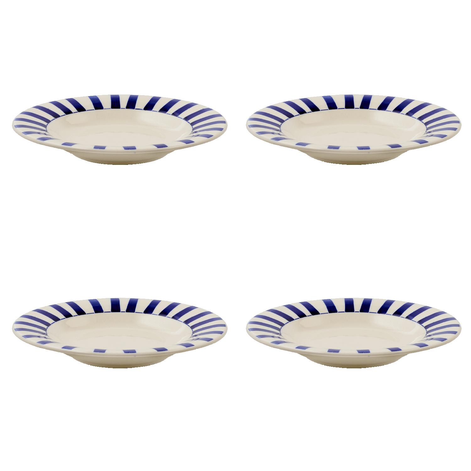 Navy Blue Stripes Pasta Plates, Set of 4