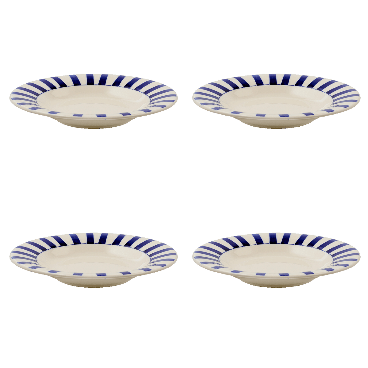 Navy Blue Stripes Pasta Plates, Set of 4