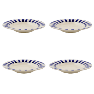 Navy Blue Stripes Pasta Plates, Set of 4