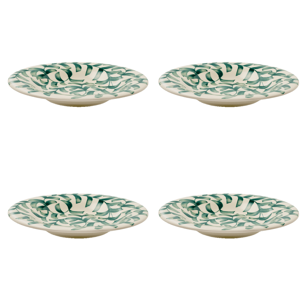 Green Scroll Pasta Plates, Set of 4