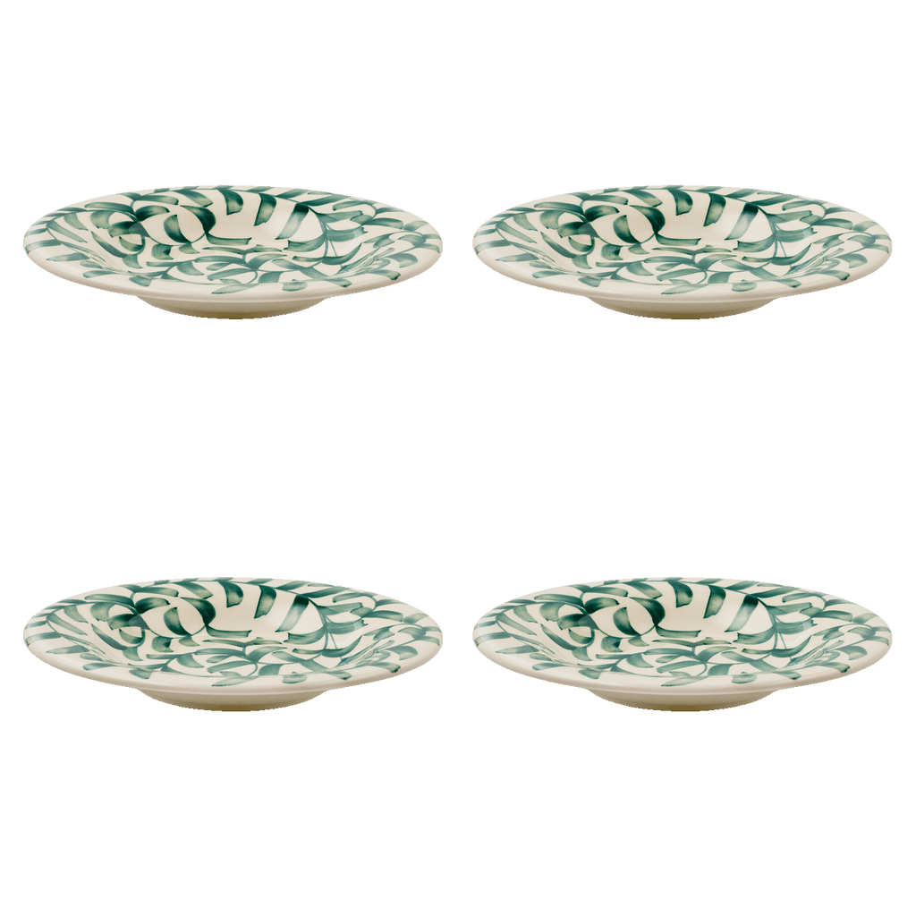 Green Scroll Pasta Plates, Set of 4