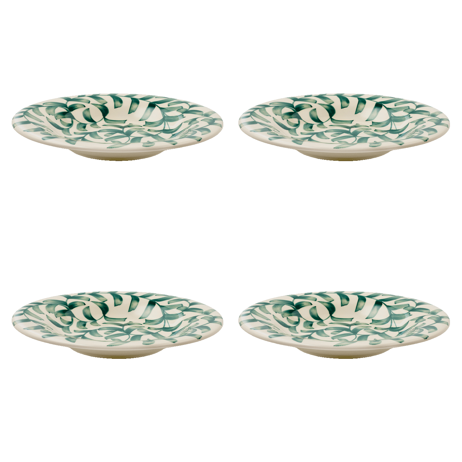 Green Scroll Pasta Plates, Set of 4