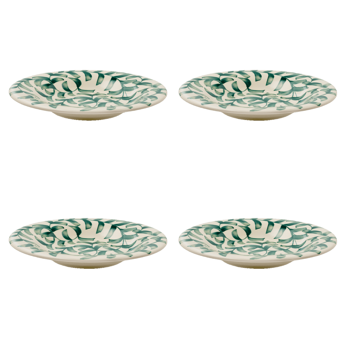 Green Scroll Pasta Plates, Set of 4