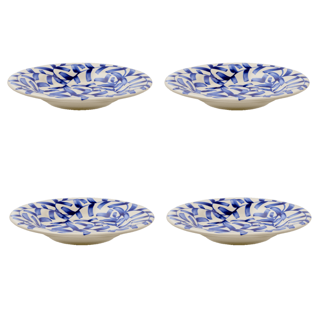 Navy Blue Scroll Pasta Plates, Set of 4