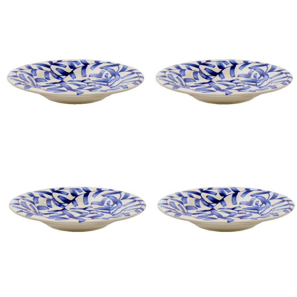 Navy Blue Scroll Pasta Plates, Set of 4