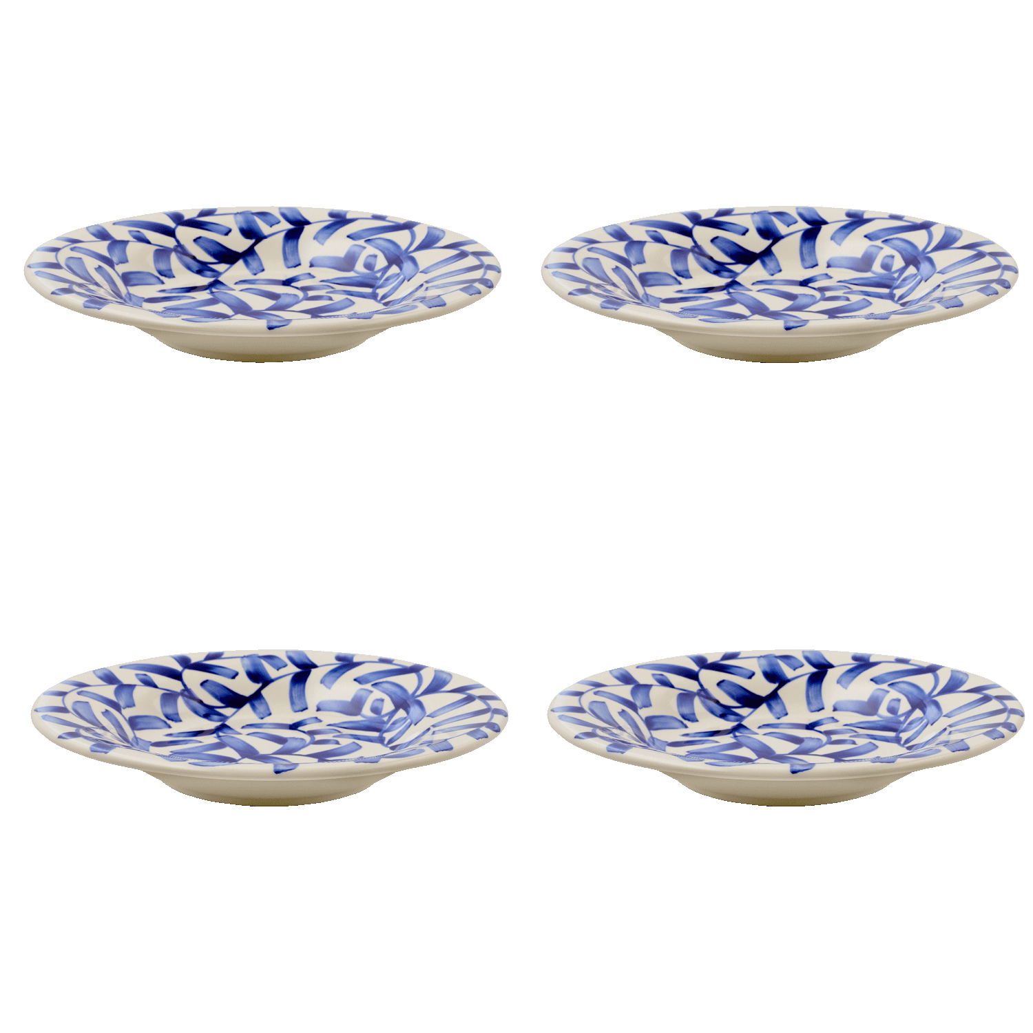 Navy Blue Scroll Pasta Plates, Set of 4