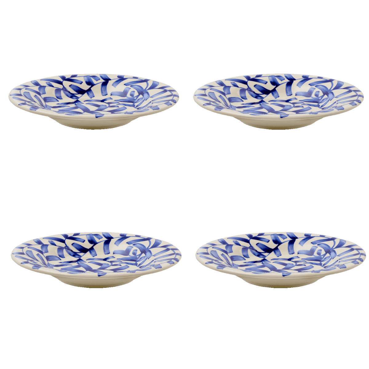 Navy Blue Scroll Pasta Plates, Set of 4