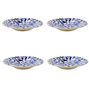 Navy Blue Scroll Pasta Plates, Set of 4