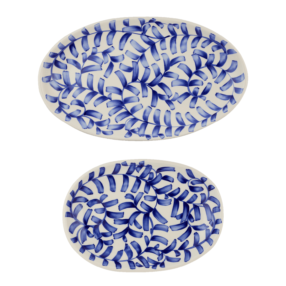 Navy Blue Scroll Serving Platters, Set of 2