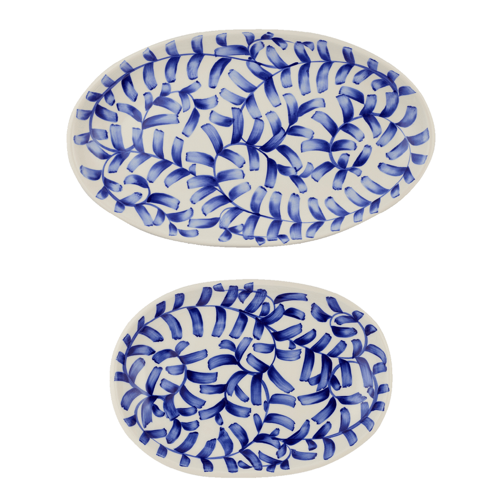 Navy Blue Scroll Serving Platters, Set of 2