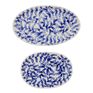 Navy Blue Scroll Serving Platters, Set of 2
