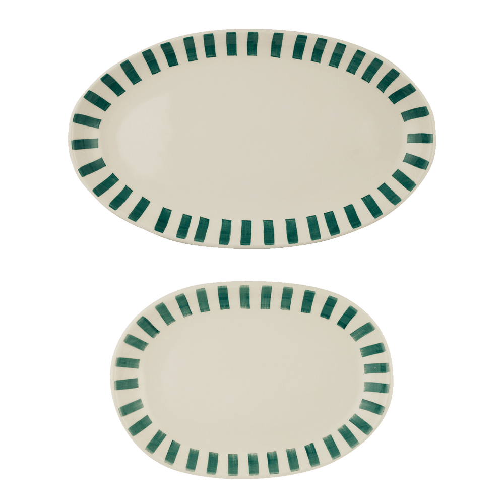 Green Stripes Serving Platters, Set of 2
