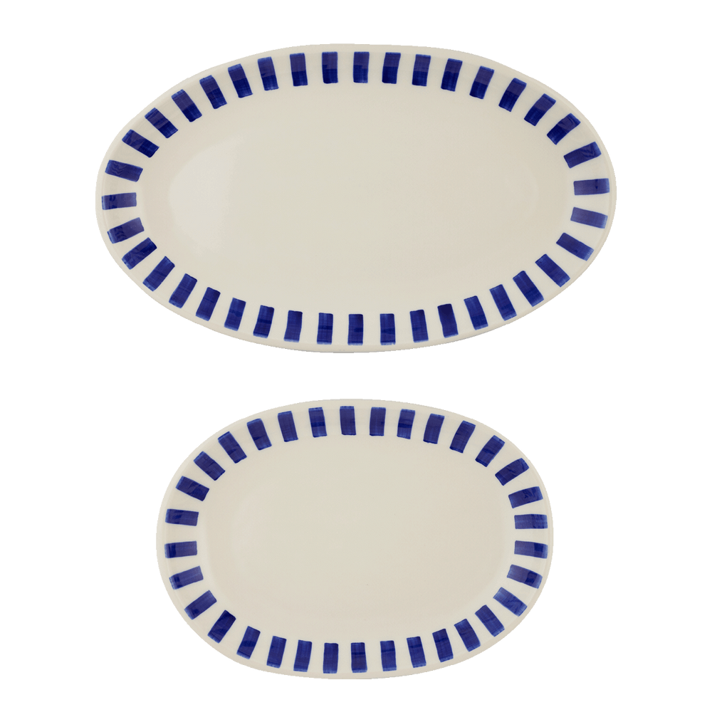 Navy Blue Stripes Serving Platters, Set of 2