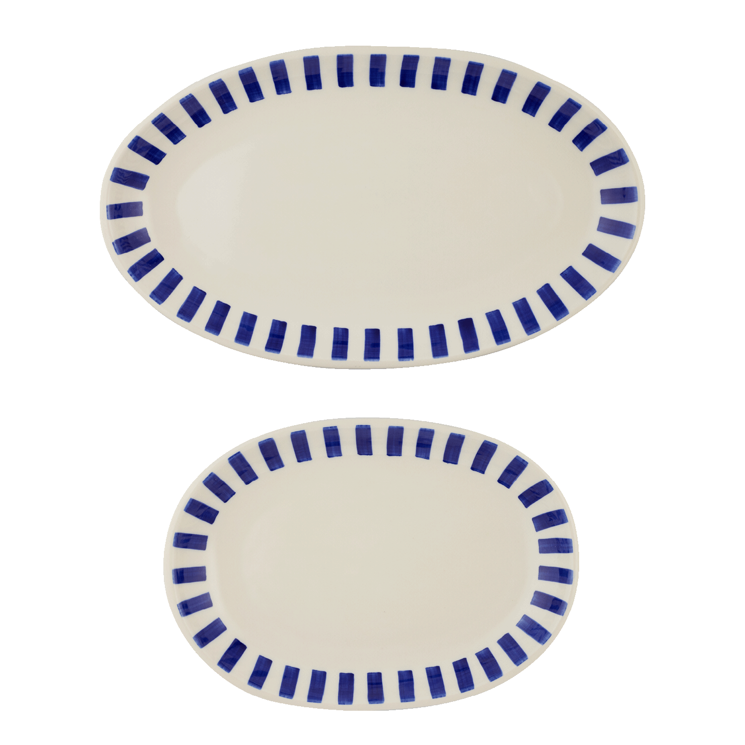 Navy Blue Stripes Serving Platters, Set of 2