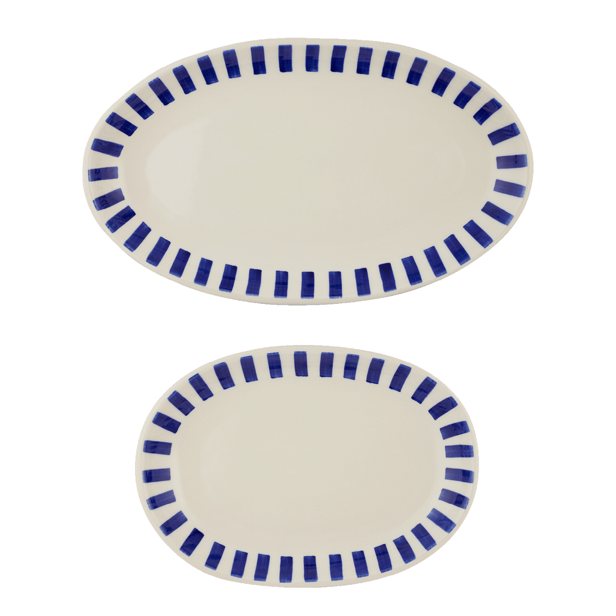 Navy Blue Stripes Serving Platters, Set of 2