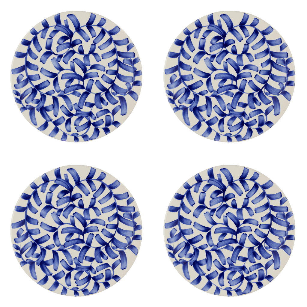 Navy Blue Scroll Dinner Plates, Set of 4