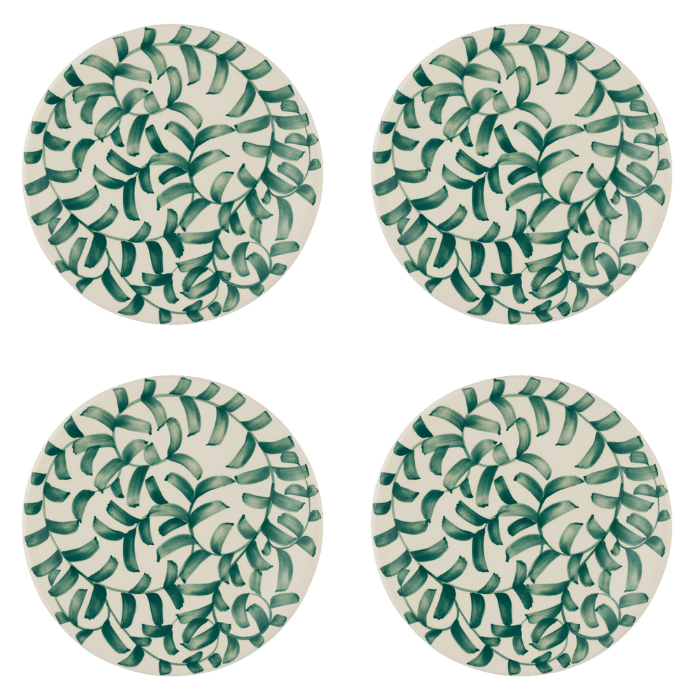 Green Scroll Dinner Plates, Set of 4