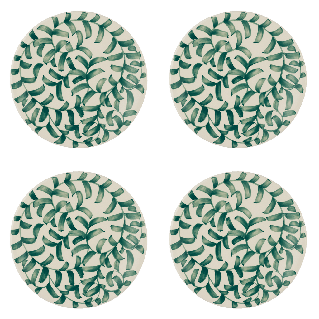 Green Scroll Dinner Plates, Set of 4