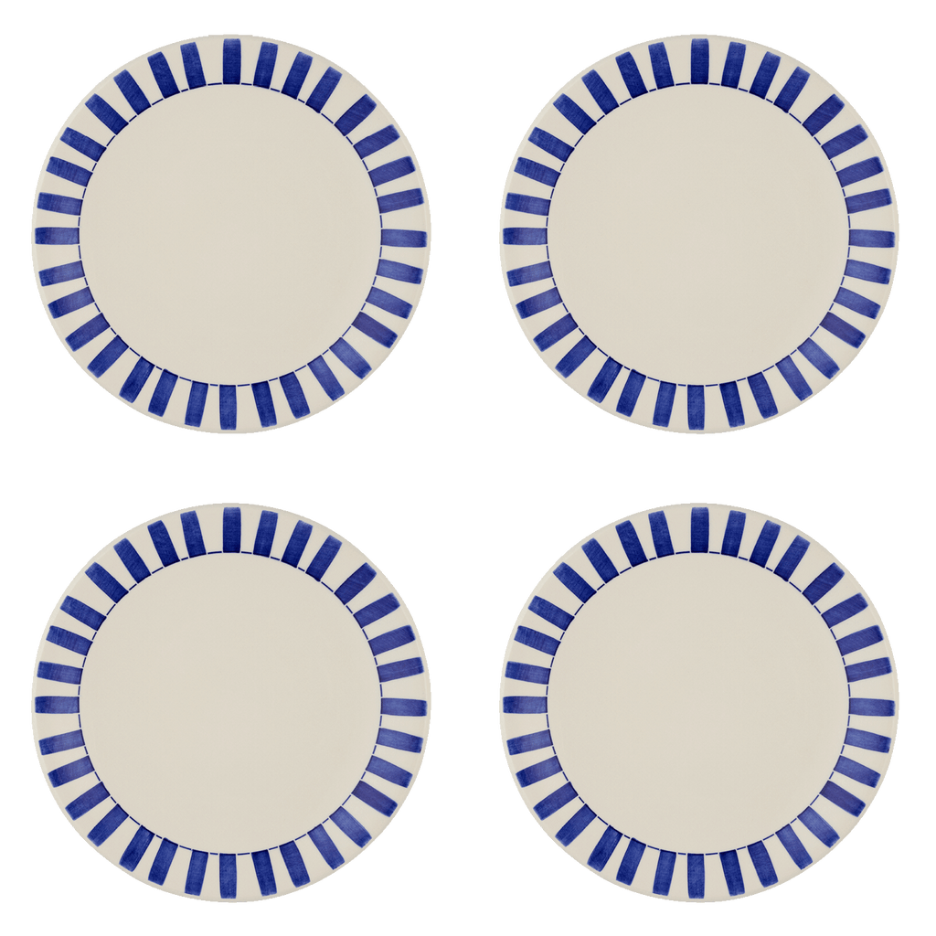 Navy Blue Stripes Dinner Plates, Set of 4