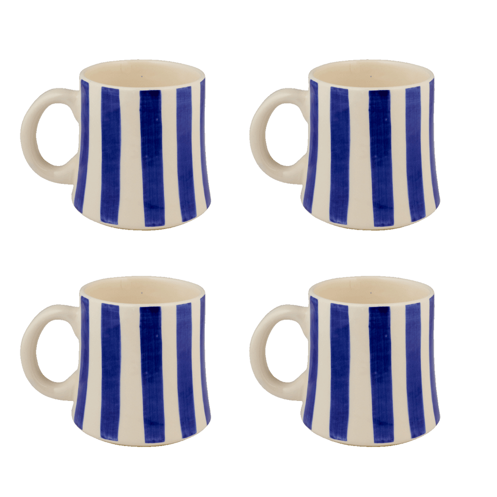 Navy Blue Stripes Mugs, Set of 4