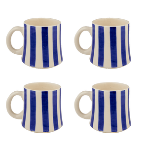 Navy Blue Stripes Mugs, Set of 4
