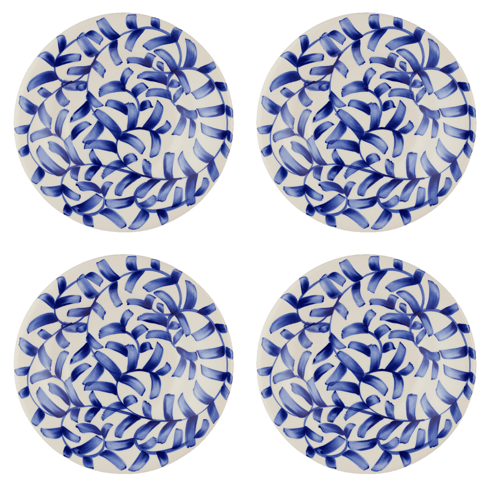 Navy Blue Scroll Pasta Plates, Set of 4