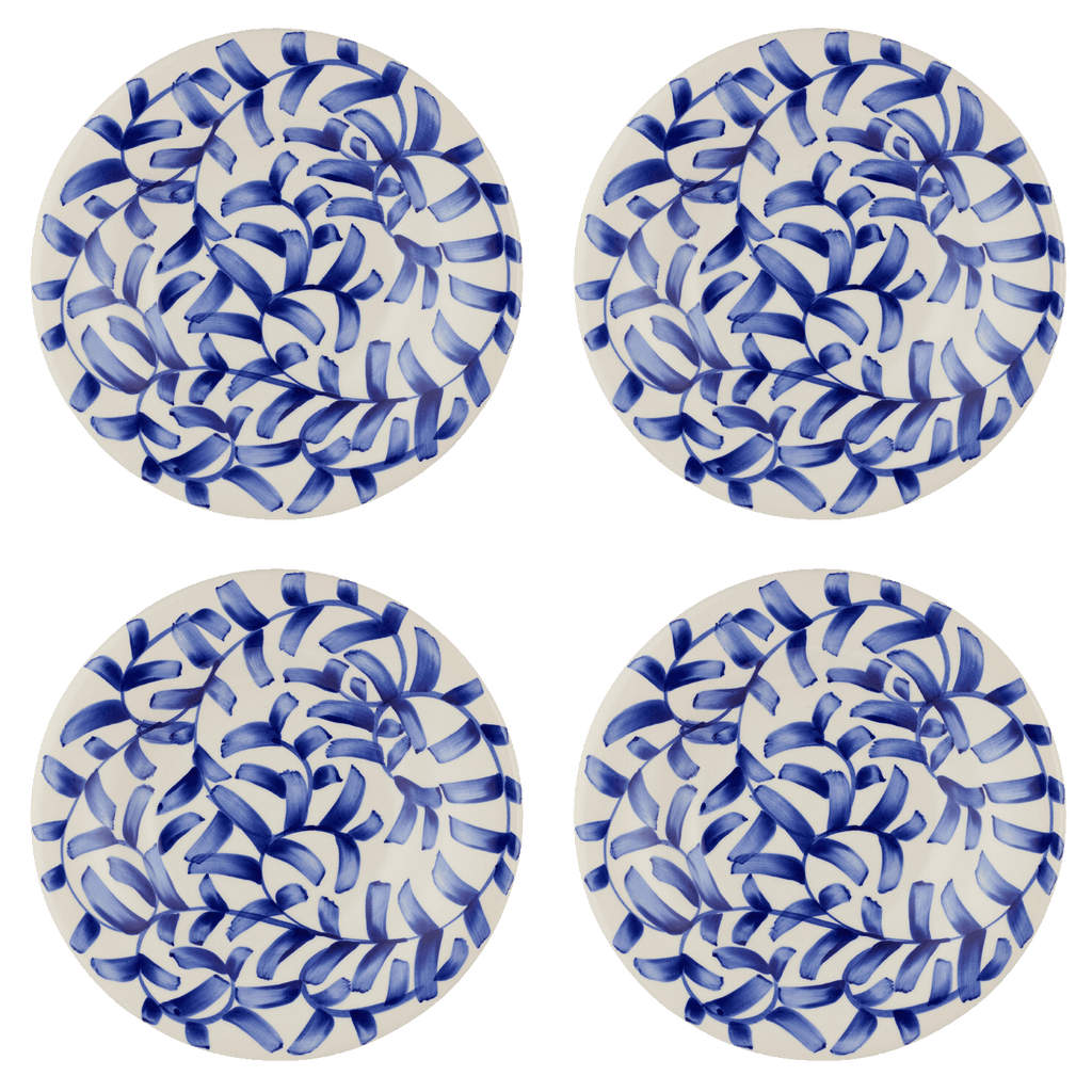 Navy Blue Scroll Pasta Plates, Set of 4