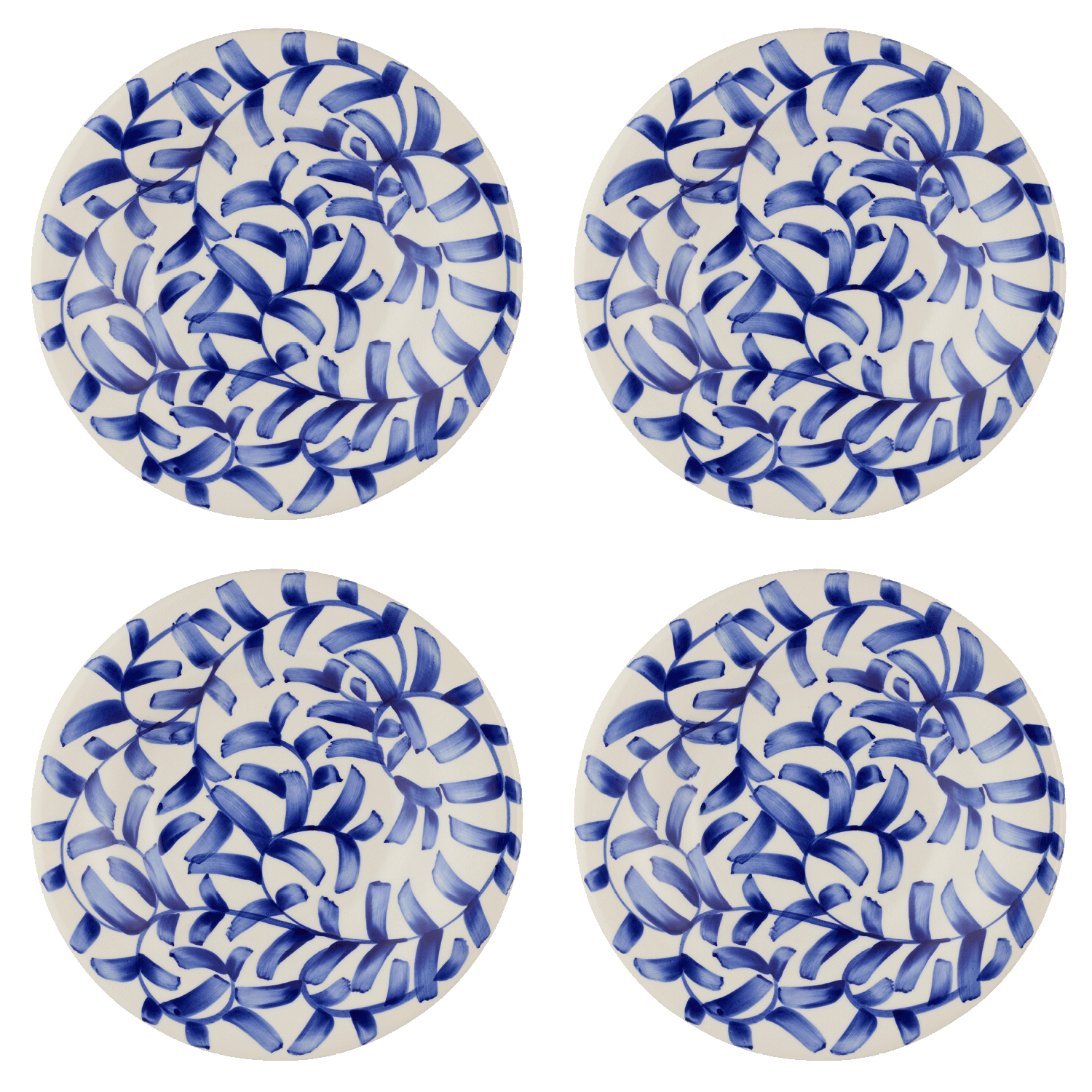 Navy Blue Scroll Pasta Plates, Set of 4