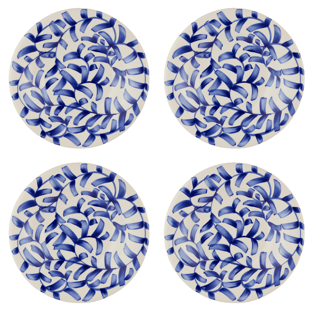 Navy Blue Scroll Pasta Plates, Set of 4