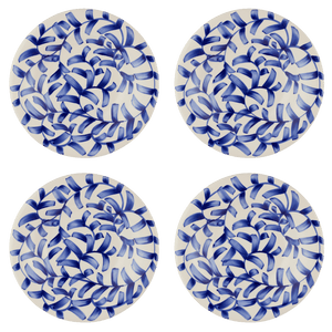 Navy Blue Scroll Pasta Plates, Set of 4