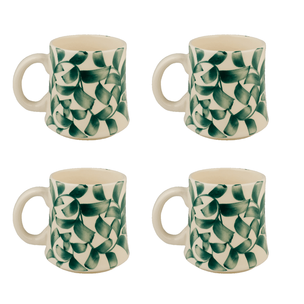 Green Scroll Mugs, Set of 4