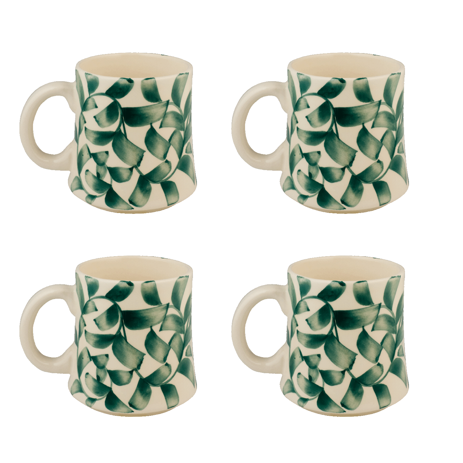 Green Scroll Mugs, Set of 4
