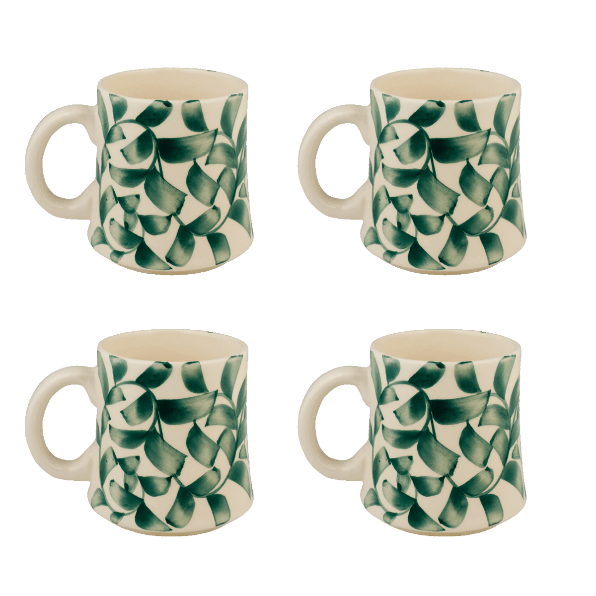 Green Scroll Mugs, Set of 4
