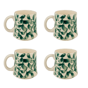 Green Scroll Mugs, Set of 4