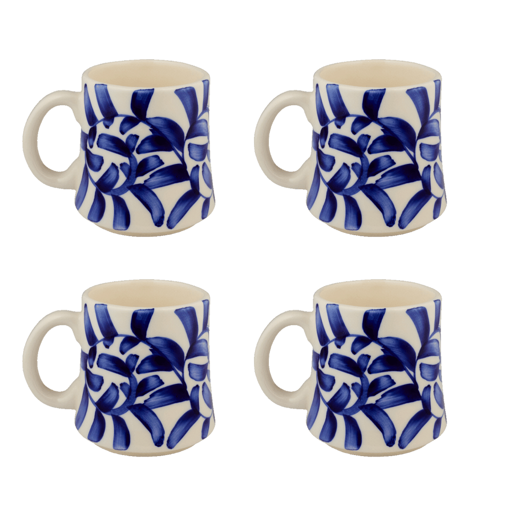 Navy Blue Scroll Mugs, Set of 4