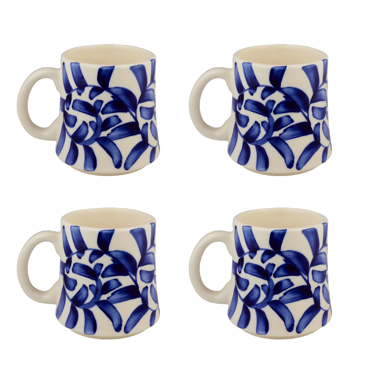 Navy Blue Scroll Mugs, Set of 4