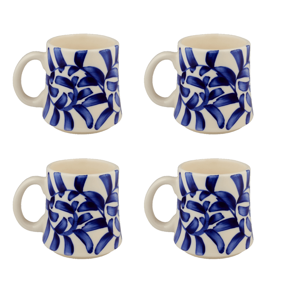 Navy Blue Scroll Mugs, Set of 4