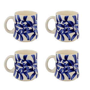 Navy Blue Scroll Mugs, Set of 4