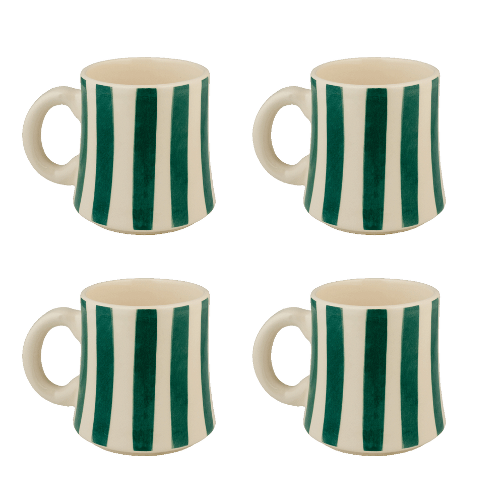 Green Stripes Mugs, Set of 4