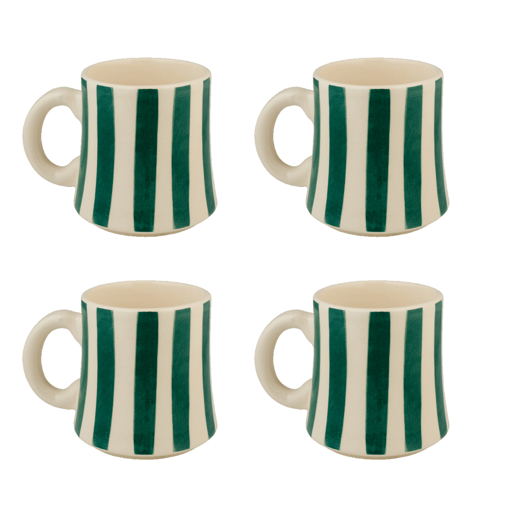 Green Stripes Mugs, Set of 4