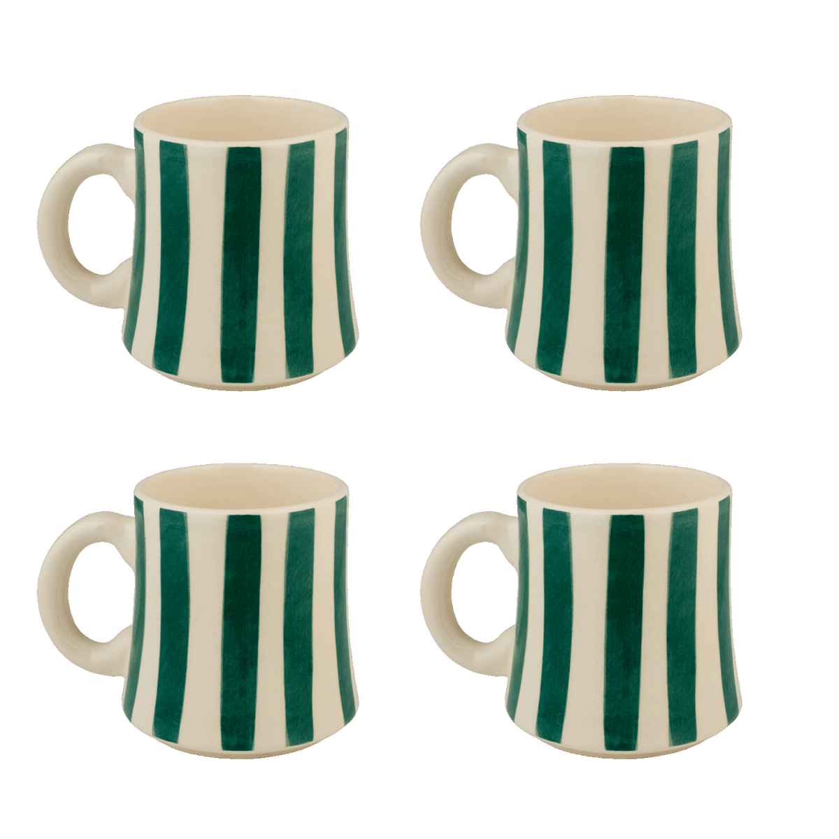 Green Stripes Mugs, Set of 4