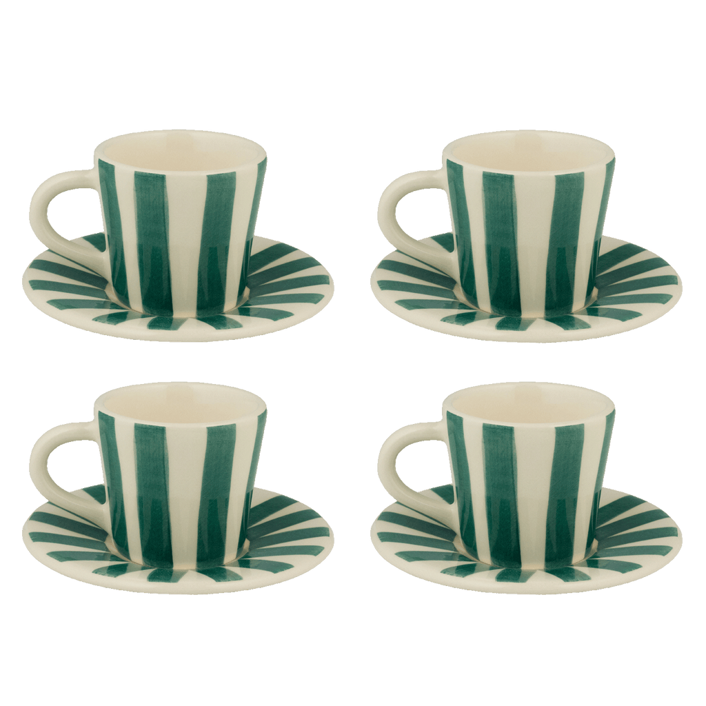 Green Stripes Espresso Cup & Saucers, Set of 4