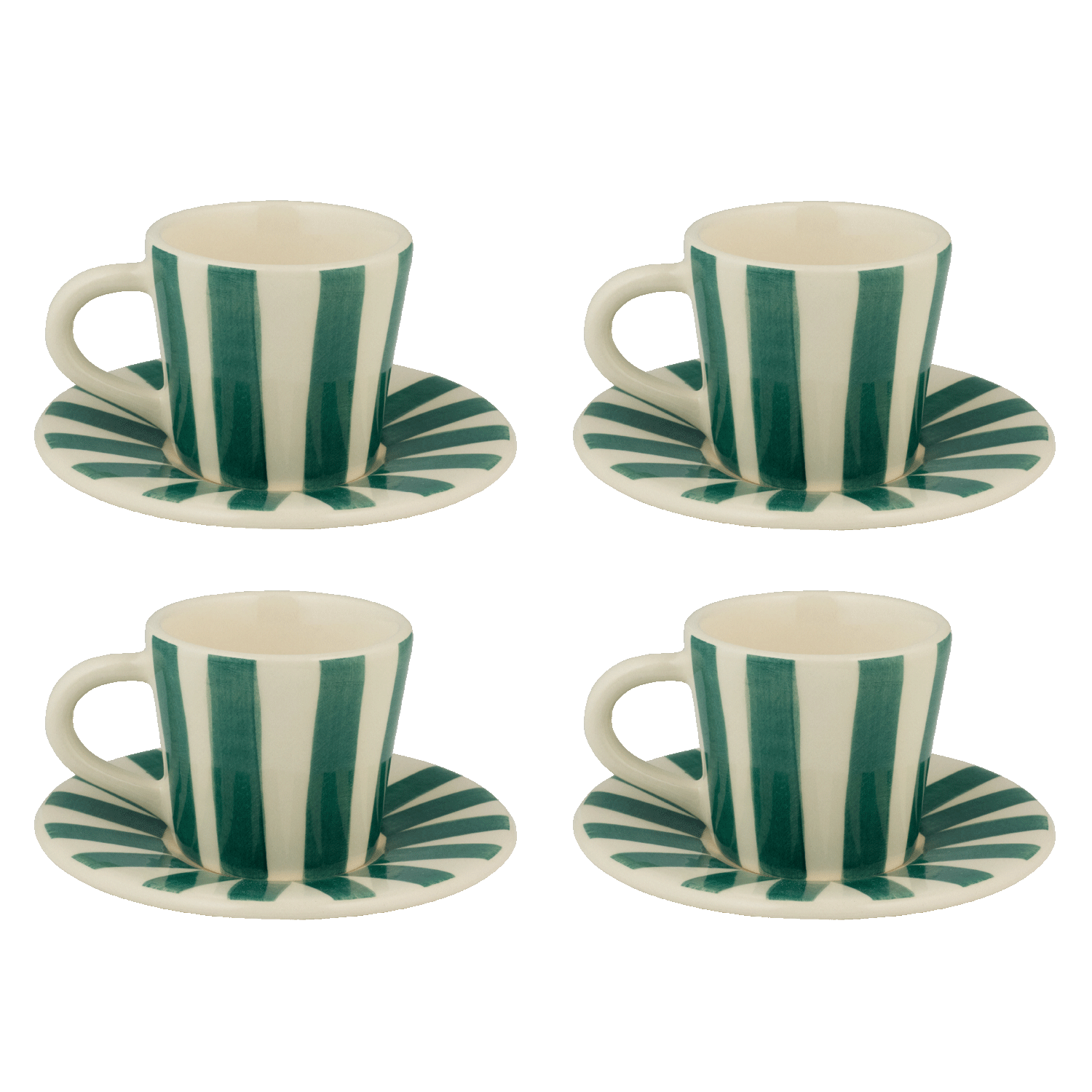 Green Stripes Espresso Cup & Saucers, Set of 4