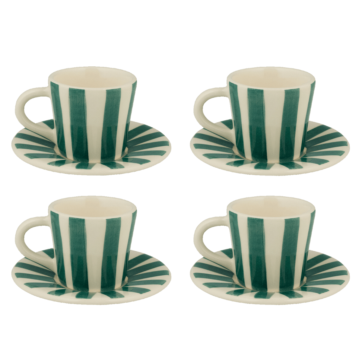Green Stripes Espresso Cup & Saucers, Set of 4
