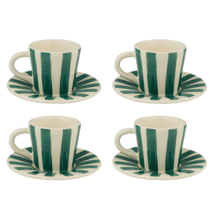 Green Stripes Espresso Cup & Saucers, Set of 4